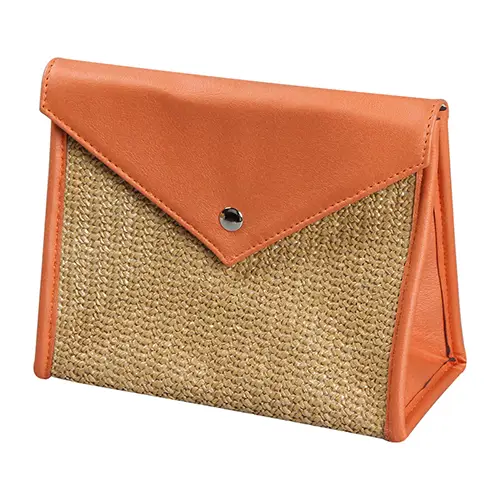 Hot Sale Straw Set Factory OEM Straw Leather Toiletry Bag Womens Cute Cosmetic Bags